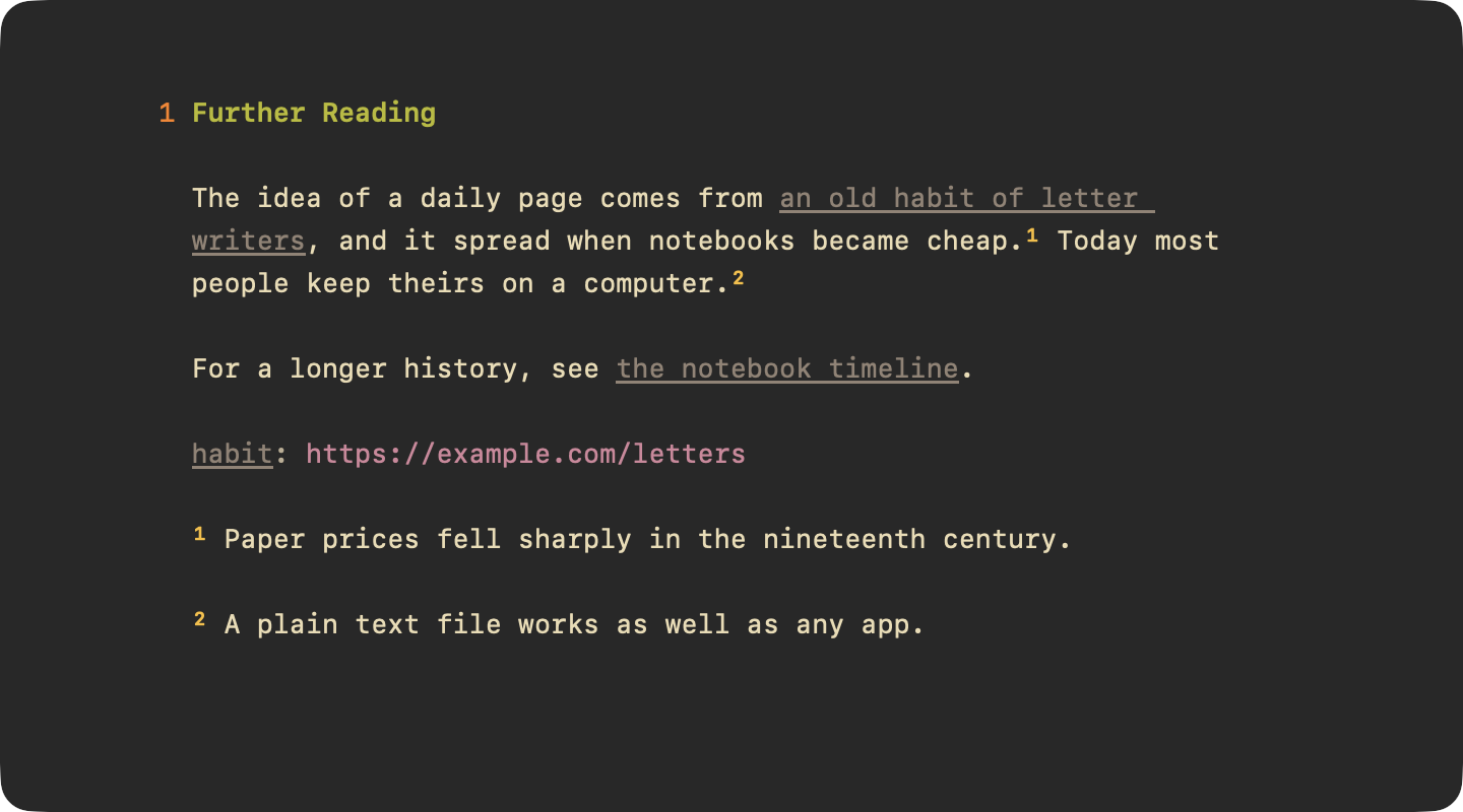 Links and footnotes, their markup hidden