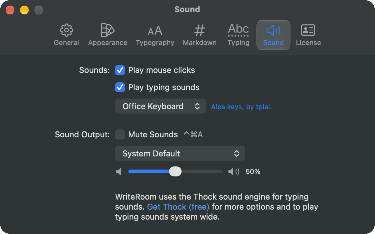The Sound pane of the Settings window