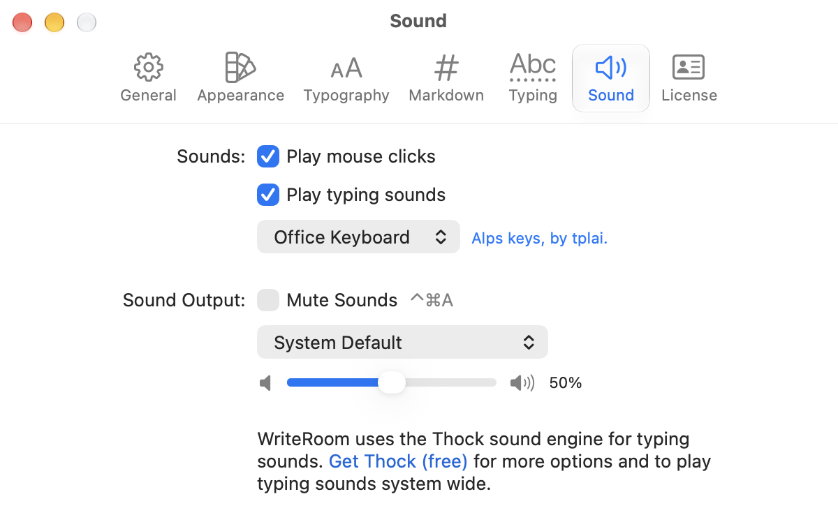 The Sound pane of the Settings window