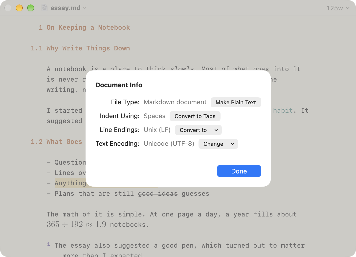 The Document Info sheet